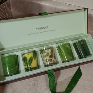 ARBONNE AROMATIC WOODS CANDLE SET 5 CANDLES, 1.7 OZ EACH, NEW Gift Set 🎁